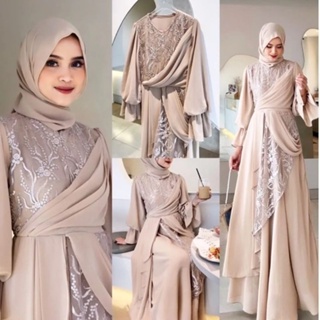 Gamis ชุดเดรส MELISA DRESS BC M L XL XXL LD 110 ซม. หรูหรา เรียบง่าย สีกรมท่า สีเทา สําหรับผู้หญิงตั้งครรภ์