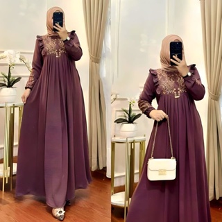 [A.F] Baju GAMIS ชุดเดรส ปักลาย หรูหรา เรียบง่าย สีดํา กรมท่า กองทัพเรือ แม็กซี่เดรส ปาร์ตี้ มุสลิม แฟชั่นล่าสุด สําหรับผู้หญิง มุสลิม