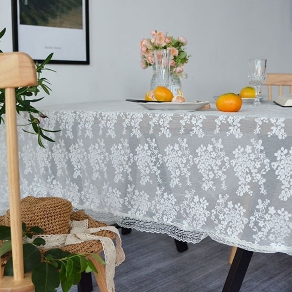 ผ้าปูโต๊ะ-ลายลูกไม้-สีขาว-ผ้าปูโต๊ะปิกนิก-อเนกประสงค์-ป้องกันฝุ่น-ลายลูกไม้-สีขาว