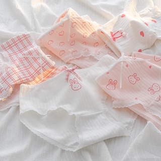 กางเกงชั้นใน ผ้าฝ้ายแท้ แบบนิ่ม พิมพ์ลายกระต่ายน่ารัก สไตล์ญี่ปุ่น สําหรับเด็กผู้หญิง