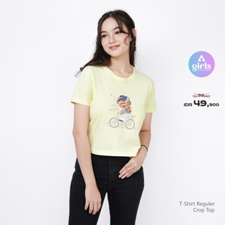 ใหม่!! เสื้อยืดครอปท็อป Enjoy The Ride Light Yellow Kaos 1B000