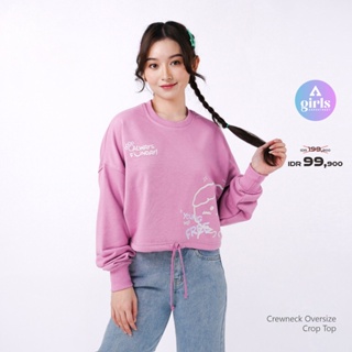 ใหม่!! เสื้อกันหนาว เสื้อครอป คอกลม ขนาดใหญ่ ลาย Always Funday Lilac 1E000