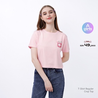 ใหม่!!! เสื้อยืดครอปท็อป Kaos สีชมพูนม 1B000