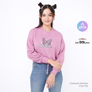 ใหม่!! เสื้อกันหนาว เสื้อครอป คอกลม โอเวอร์ไซซ์ Be Free Lilac 1E000