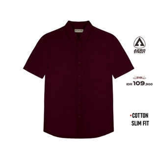 Kemeja ขายดีที่สุด!!! เสื้อเชิ้ต ผ้าฝ้าย ตัวสั้น Parker Maroon สีเข้ม QBBAA