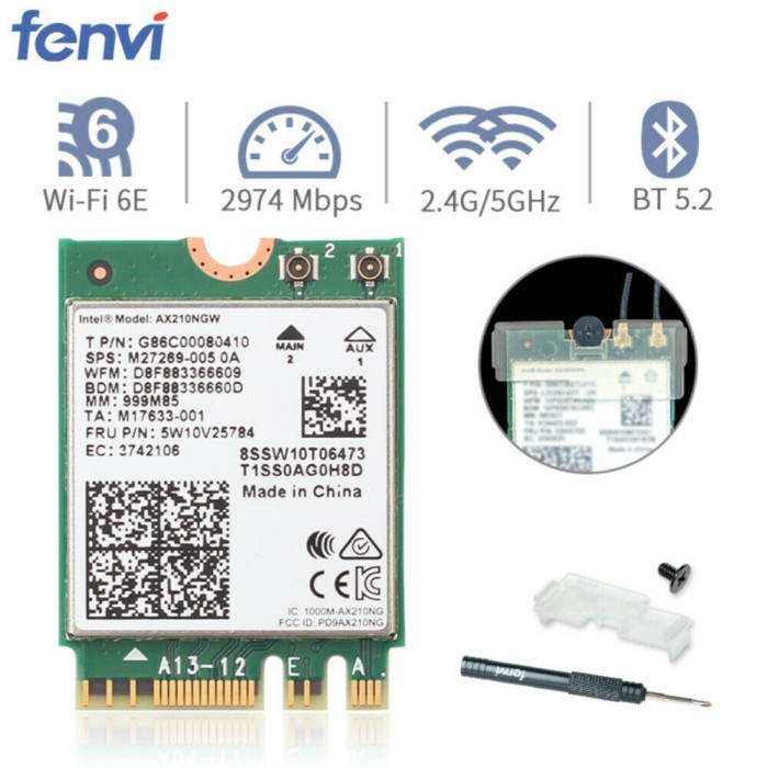 Intel Wifi 6E AX210 Dual Band 802.11ax Bluetooth 5.2 การ์ดไร้สาย M.2 ...
