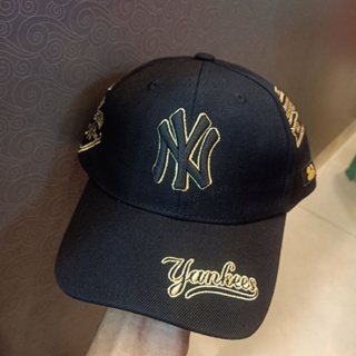 Ny MLB หมวกเบสบอล กระจก คุณภาพดี สีดํา สีทอง สําหรับทุกเพศ
