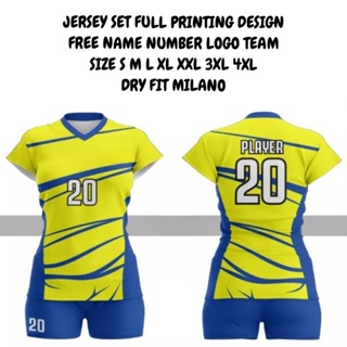 เสื้อกีฬาวอลเลย์บอล พิมพ์ลาย สีเหลือง สีฟ้า สําหรับผู้หญิง 20