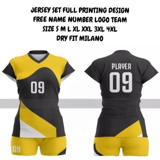 เสื้อกีฬาวอลเลย์บอล พิมพ์ลาย สีดํา สีเหลือง สําหรับผู้หญิง 09