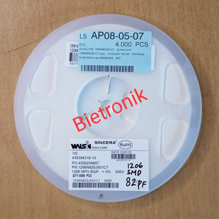 ตัวเก็บประจุ 82pF 5% 500V COG 1206 WALSIN