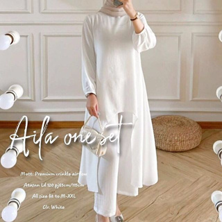 Putih Aila ชุดสูทผู้หญิง SET WD ขนาด M L XL XXL วัสดุ CRINKLE AIRFLOW ผู้หญิง รุ่นล่าสุด ขนาดใหญ่ สีขาว สีเหลืองอิฐ ฝุ่น ชุดจัมโบ้ ผู้หญิง สไตล์ร่วมสมัย ชุดสูทเรียบง่าย สไตล์เกาหลี + กางเกงผู้หญิง ไม่มี HIJA