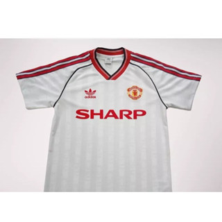 เสื้อกีฬาแขนสั้น ลายทีมชาติฟุตบอล United Away สีขาว สไตล์เรโทร สําหรับผู้ชาย 1988