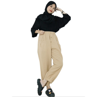 Putih Nathalie PANTS BO Material LINEN SIZE M L XL XXL PANTS กางเกงผู้หญิง ขายาว กางเกงสไตล์ร่วมสมัย เกาหลี ผู้หญิง กางเกงจัมโบ้ สีขาว MOCCA CREAM ARMY NAVY MINT POLOS