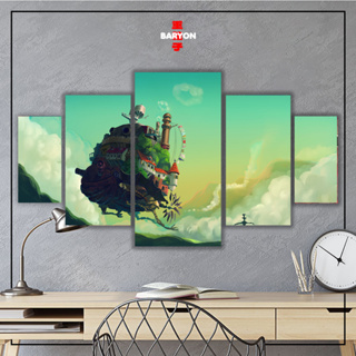 Hiasan DINDING KAYU โปสเตอร์ไม้ ลายอนิเมะ Baryon HOWL MOVING CASTLE สําหรับแขวนตกแต่งผนังห้อง 5 ชิ้น 1 ชุด