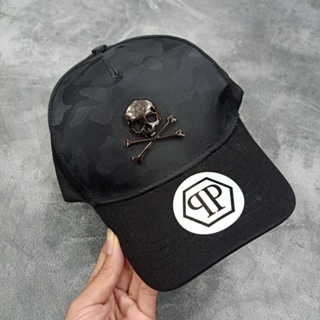 หมวกเบสบอล นําเข้า ลายโลโก้ Philipp Plein Skull Iron สีดํา