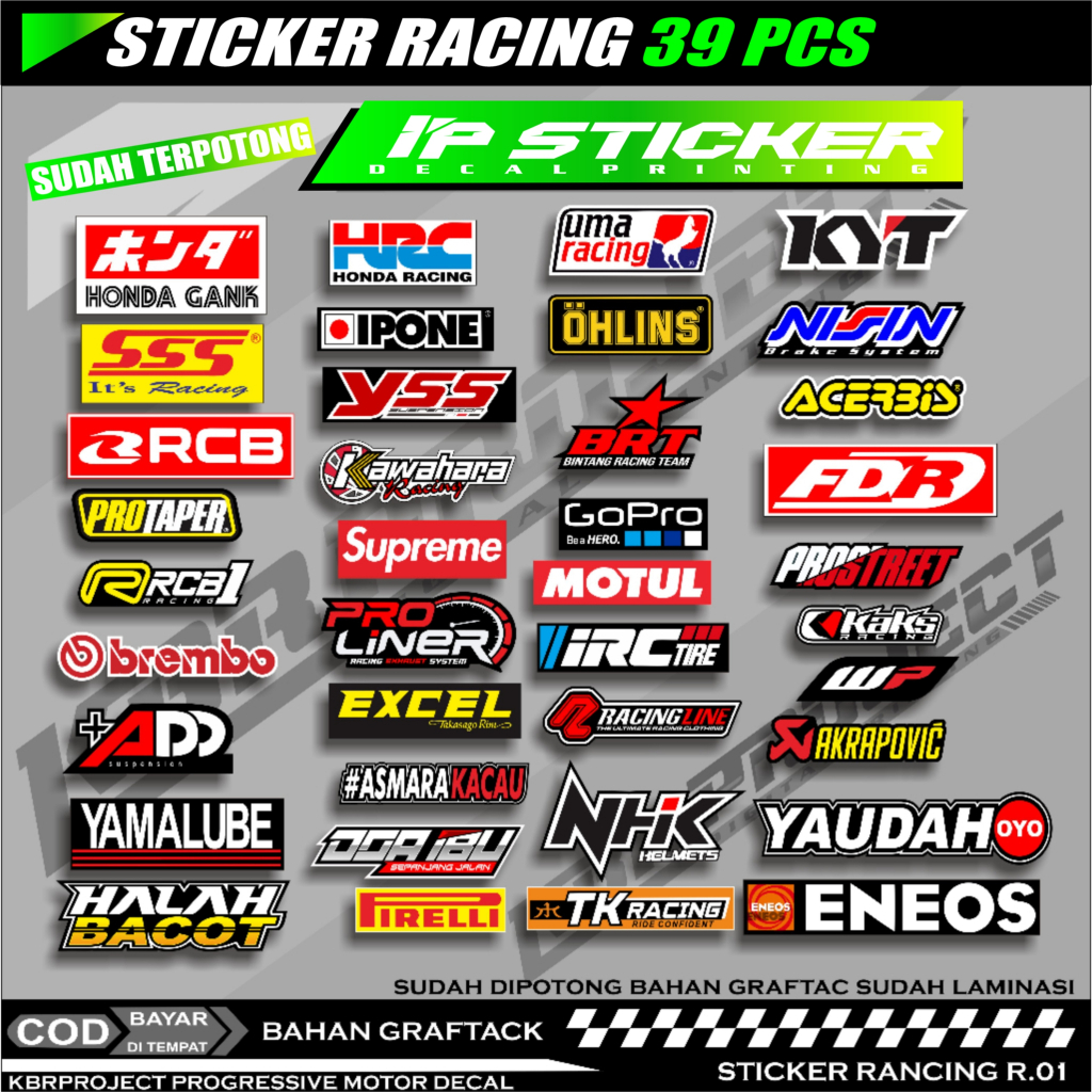 สติ๊กเกอร์มอเตอร์ไซค์ Sponsor RACING 39 แผ่น ตัดแล้วด้วยวัสดุ KBR กราฟ ...