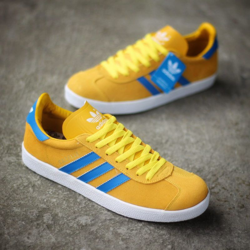 adidas-gazelle-รองเท้าผ้าใบลําลอง-หนังกลับ-สีเหลือง-สีฟ้า-คุณภาพสูง-สําหรับผู้ชาย