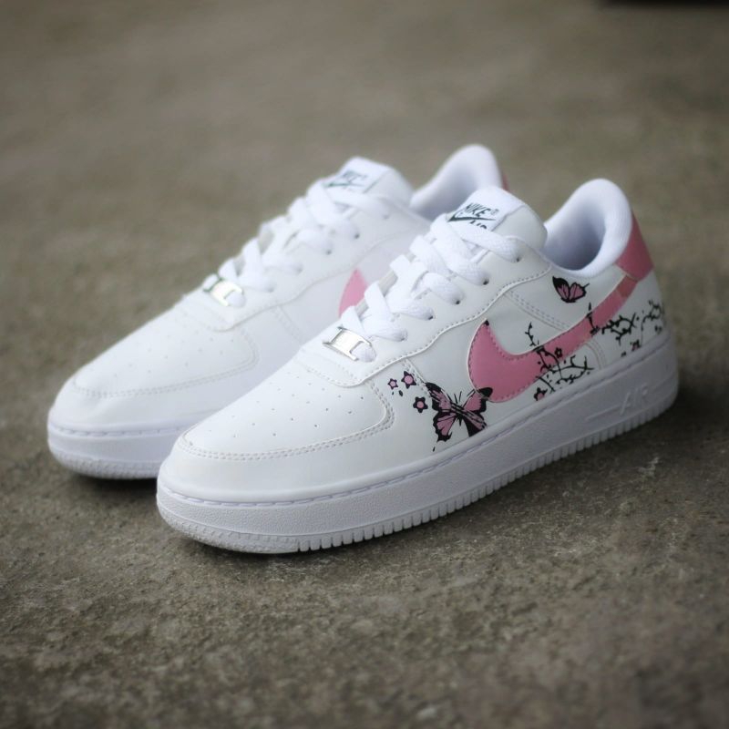 nike-air-force-1-white-peach-butterfly-import-premium-รวมกล่อง-เชือกผูกรองเท้าโลหะ-af1-ใบรับรอง-poizon