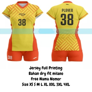 เสื้อยืด พิมพ์ลายวอลเลย์บอล สีเหลือง สีส้ม สําหรับผู้หญิง 38 Motifs