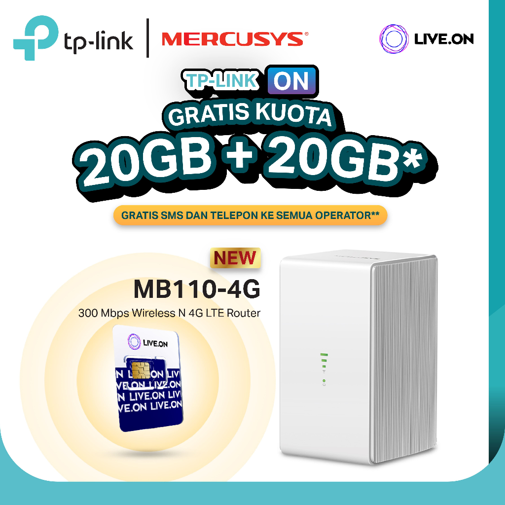 Mercusys Modem เราเตอร์ไร้สาย MB1104G WiFi 4G Bonus Data 40Gb 300Mbps