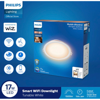 Putih Philips โคมไฟดาวน์ไลท์ LED Wifi อัจฉริยะ 17W - สีขาว (สีขาว) แผง 17 วัตต์ Ib บลูทูธ ตกแต่งเพดาน SNI รับประกันอย่างเป็นทางการของแท้ แอพ Smart WIZ