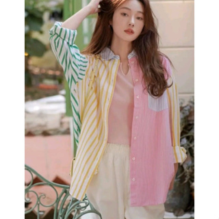 Kemeja Avelia Patchwork Striped TS2470 เสื้อเชิ้ตผู้หญิง คุณภาพเกรดพรีเมี่ยม