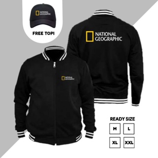 เสื้อแจ็กเก็ต ออกแบบดี ลายโลโก้ National Geographic ฟรีหมวก