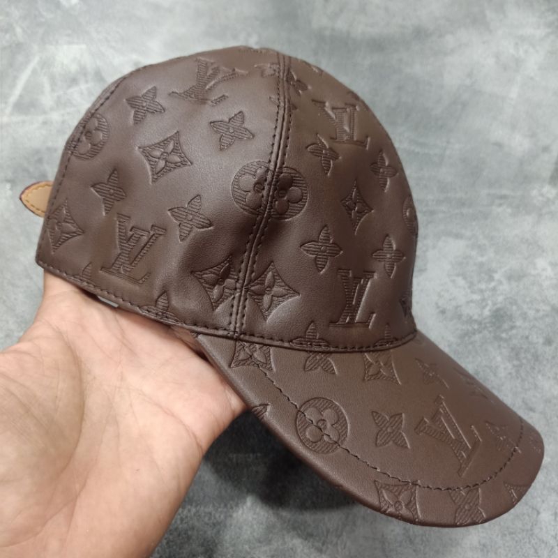 lv-หมวกเบสบอล-หนังเทียม-ลายนูน-สีน้ําตาล-สําหรับผู้ชาย-และผู้หญิง