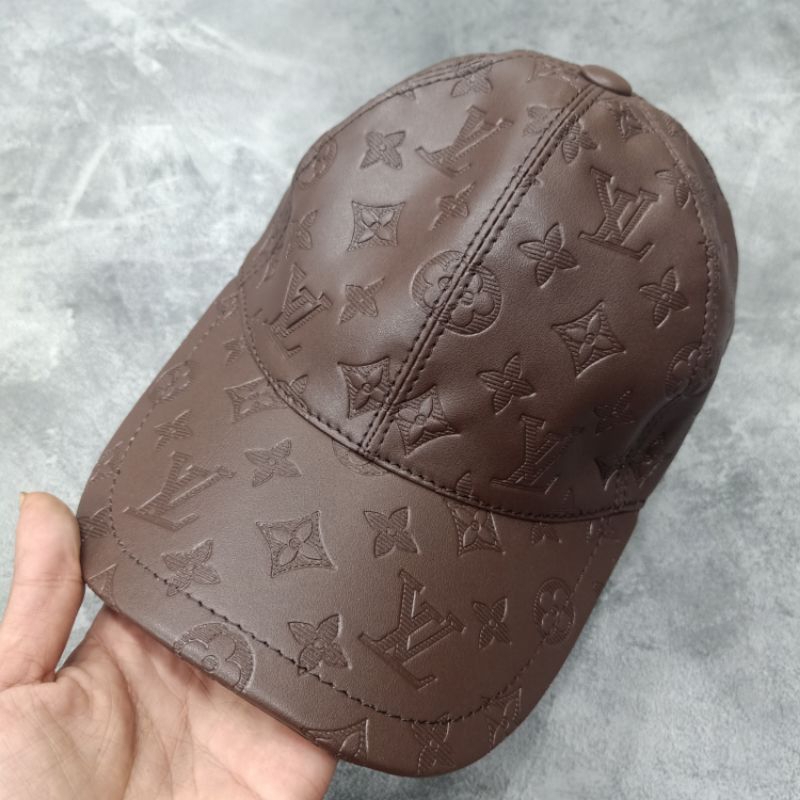 lv-หมวกเบสบอล-หนังเทียม-ลายนูน-สีน้ําตาล-สําหรับผู้ชาย-และผู้หญิง