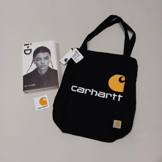 Carhartt WIP กระเป๋าผ้าแคนวาส ทรงโท้ท แต่งโลโก้ สีดํา