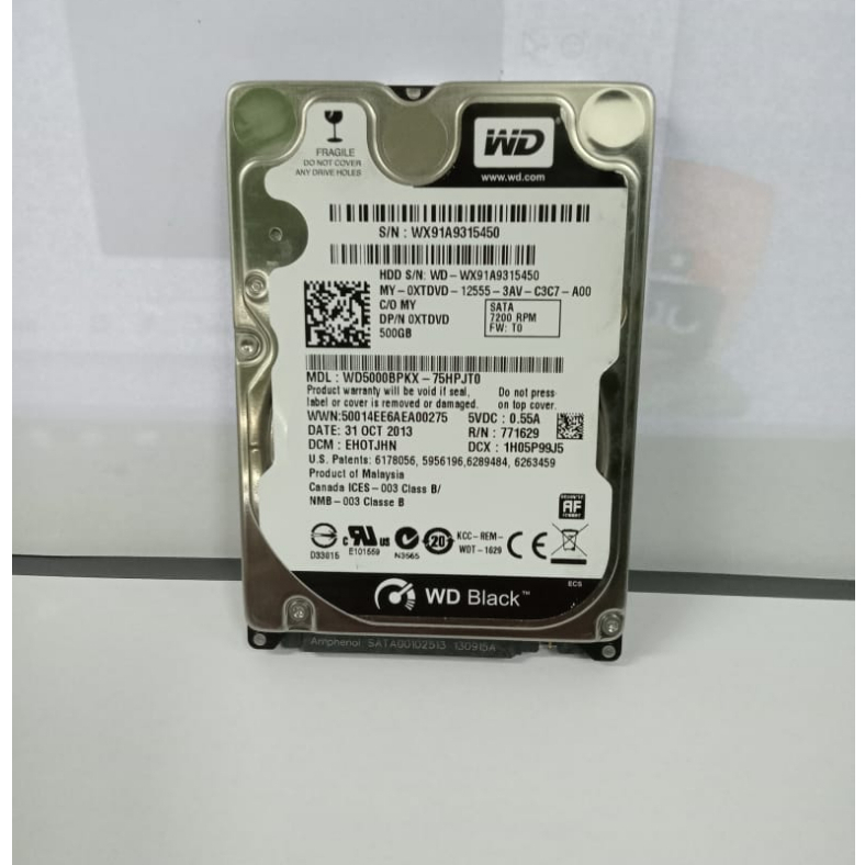 Hdd Laptop WD BLACK 500GB WD5000BPKX-75HPJT0 Sentinel 100% | Shopee ...