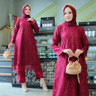 Almirah 9- Aster Set (L - XL - XXL) ชุดวัสดุผู้หญิง มุกชั้นพรีเมี่ยม+กางเกงมอสเครป วัสดุยางเอวโรล