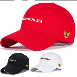 หมวก MERAH PUTIH Garuda INDONESIaA สีแดง และสีขาว รุ่นใหม่ เท่ ร่วมสมัย นําเข้า ปักลาย