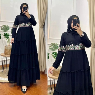 Putih HITAM ชุดเดรส ปักลาย GAMIS MOLLY DRESS BP SIZE M L XL XXL สไตล์เกาหลี สําหรับผู้หญิงมุสลิม มอคก้า