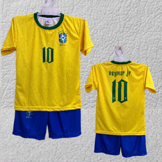 เสื้อกีฬาแขนสั้น ลายทีมชาติฟุตบอล brazil Country Ball กางเกงบอล สไตล์เยอรมนี ครบไซซ์ 6-12 ปี