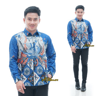 Kemeja Artodomoro เสื้อเชิ้ตแขนยาว ผ้าบาติก พิมพ์ลาย Lakhsa สีฟ้า สําหรับผู้ชาย