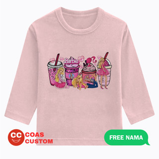 เสื้อยืดแขนยาว พิมพ์ลาย Barbie boba ฟรีชื่อ สําหรับเด็ก