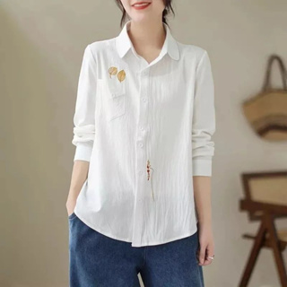 Kemeja PUTIH เสื้อเบลาส์ แขนยาว สไตล์เกาหลี สําหรับผู้หญิง ไซซ์ M L XL XXL (No HIJAB) สีกรมท่า ขาว