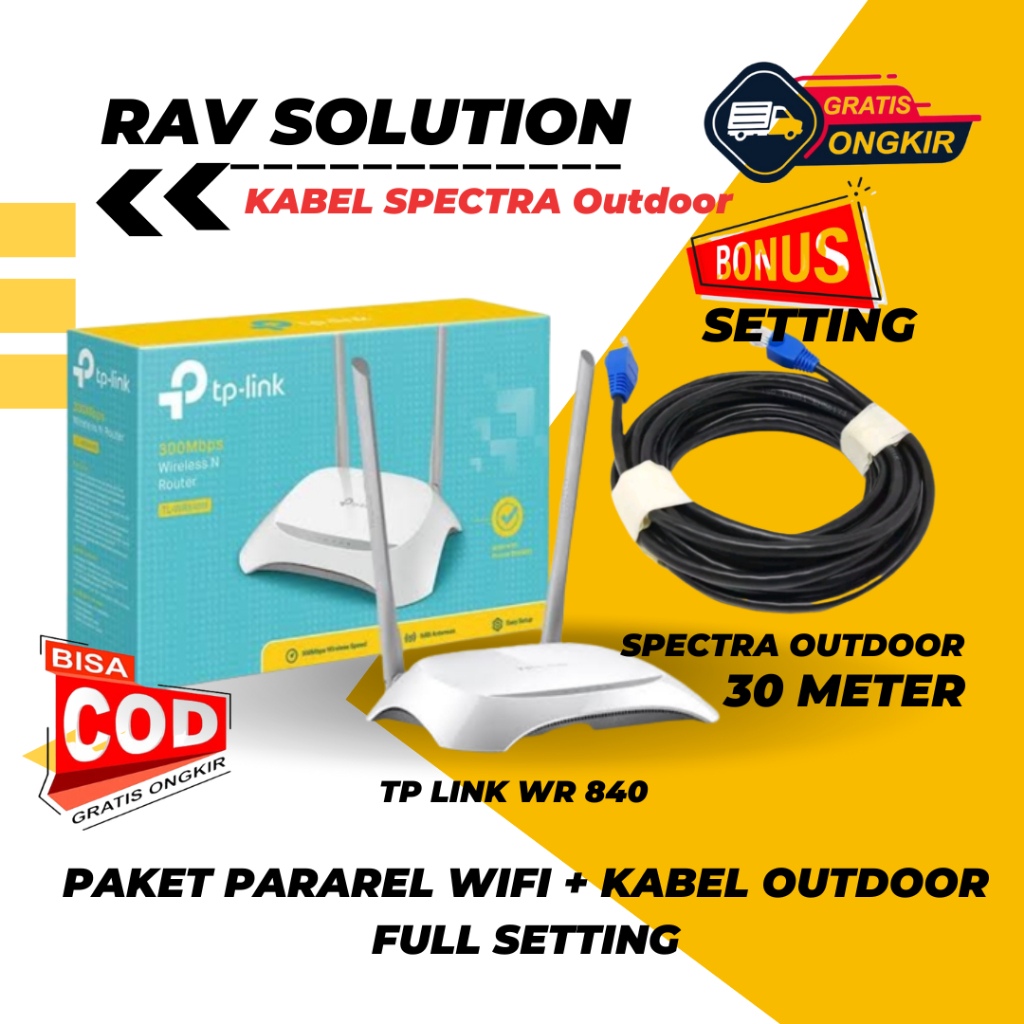Tp LINK WR 840+30 METER สาย LAN SPECTRA OUTDOOR RAV SOLUTION | Shopee ...