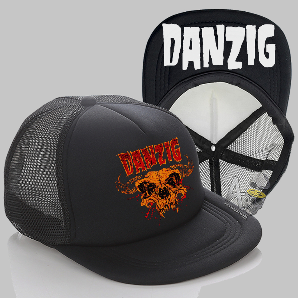 distro-net-snapback-hat-snapback-trucker-hat-danzig-หมวกพรีเมี่ยม-ใหม่-หมวกวงโลโก้