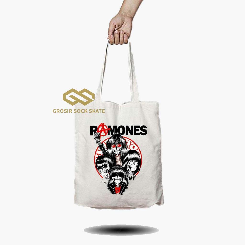 กระเป๋าผ้าแคนวาส-ทรงโท้ท-ลายวงดนตรี-ramones