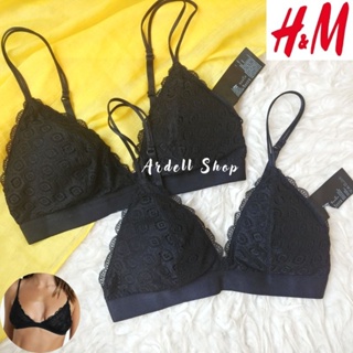 Dh HM เสื้อชั้นใน บราเล็ตต์ ไร้สาย สามเหลี่ยม ลูกไม้ สีดํา 34B 34C TDL สําหรับผู้หญิง