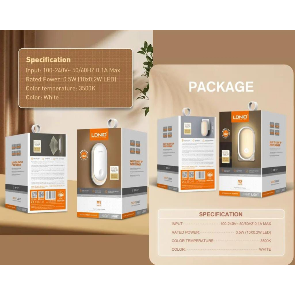 Ldnio Y1 Y2 LED เซ็นเซอร์อัจฉริยะไฟกลางคืน | Shopee Thailand