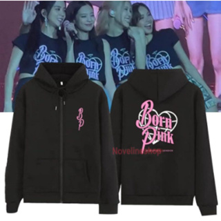 เสื้อแจ็กเก็ตกันหนาว มีฮู้ด ลายโลโก้ BP BORNPINK TOUR WORDART สไตล์เกาหลี