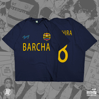 เสื้อยืด พิมพ์ลายการ์ตูนอนิเมะ Barcha FC Spain Blue Lock Jersey Bachira Kaos สไตล์ญี่ปุ่น