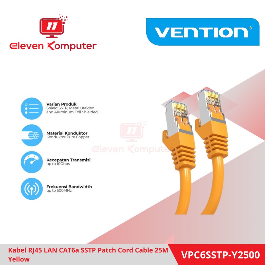 Vention Lan สายเคเบิล Cat6a Sstp สายเคเบิลแพทช์ สีเหลือง Vpc6 25 เมตร Shopee Thailand 