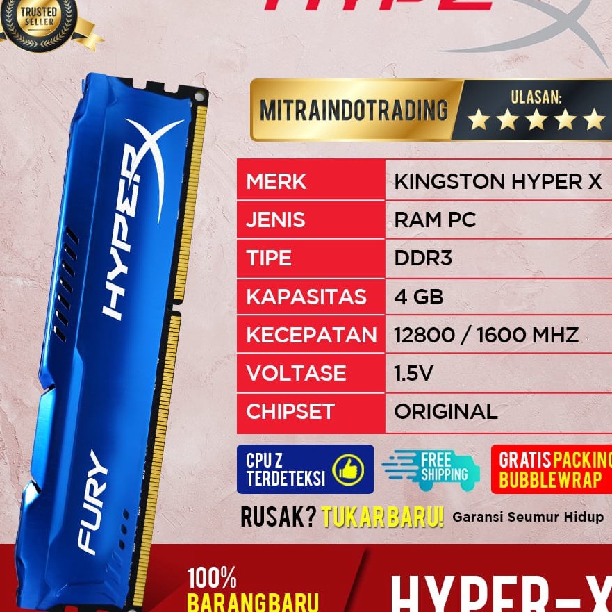 Ram KINGSTON HYPER X FURY GAMING DDR3 4GB PC 12800 LONGDIMM. | Shopee