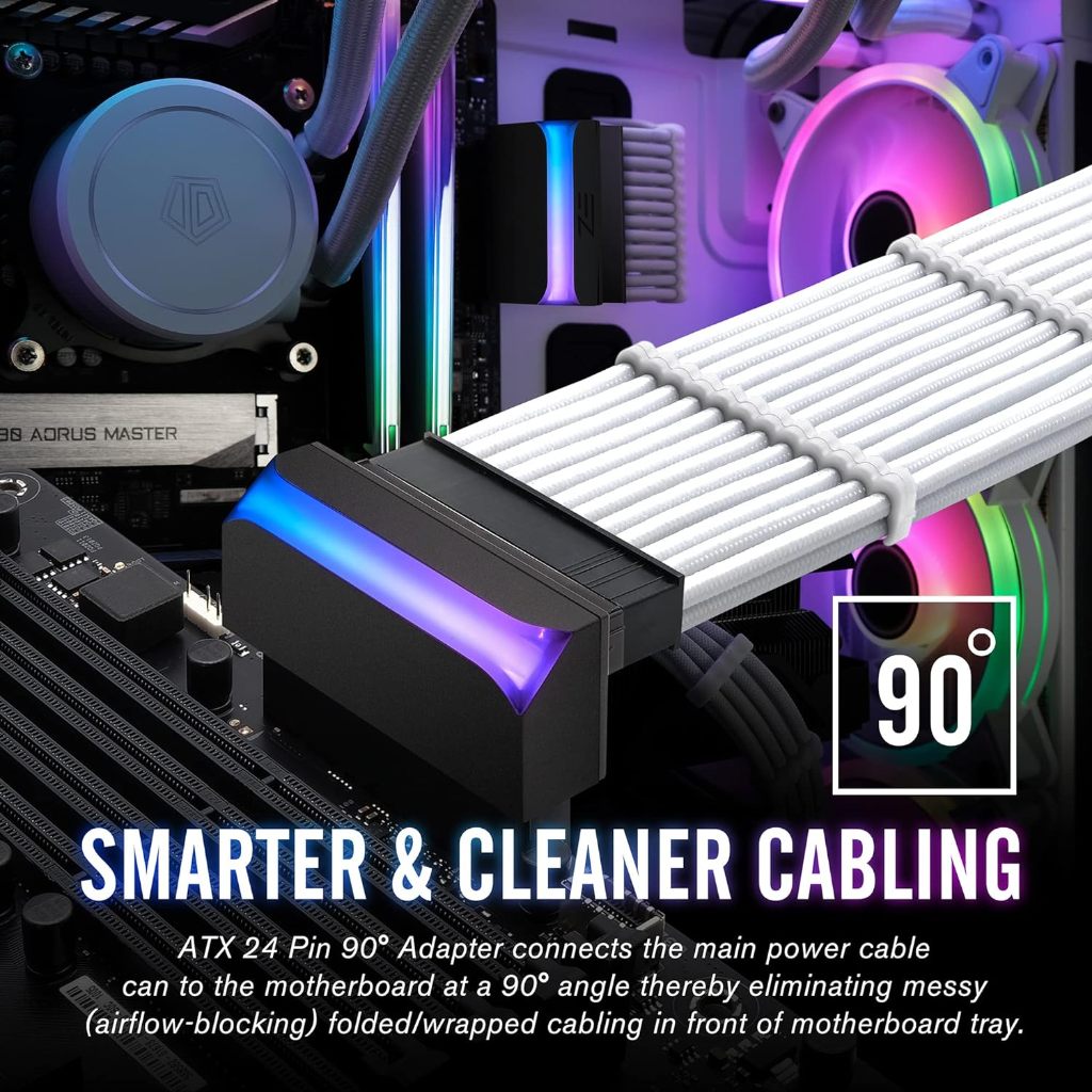 Ezdiyfab ARGB 24 PIN MOTHERBOARD 90 DEGREE CONNECTOR POWER ADAPTER สี