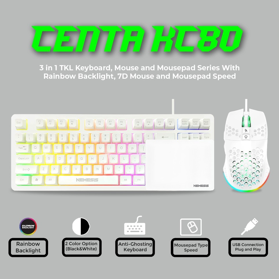 Nyk Nemesis Centa KC80/KC-80 Keyboard Combo 3in1 TKL Gaming Set ...