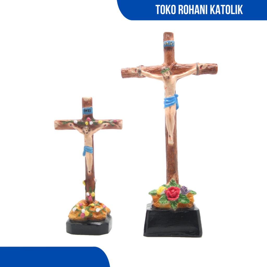 คาทอลิกนั่งครอส 10-17 ซม. (ลายดอกไม้)/Catholic Table Cross Display ...